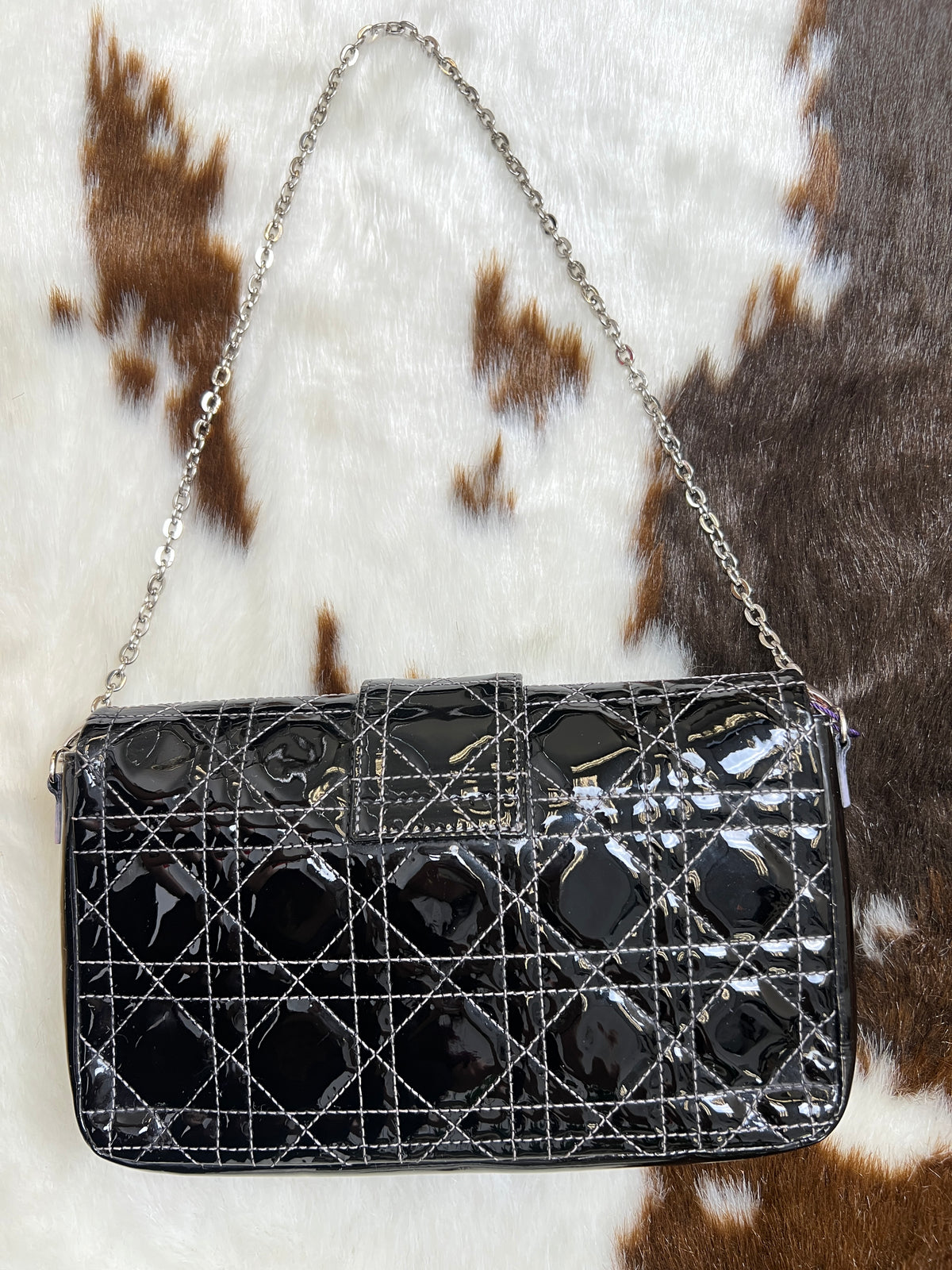Dior Black Cannage Patent Leather Chain Shoulder Bag