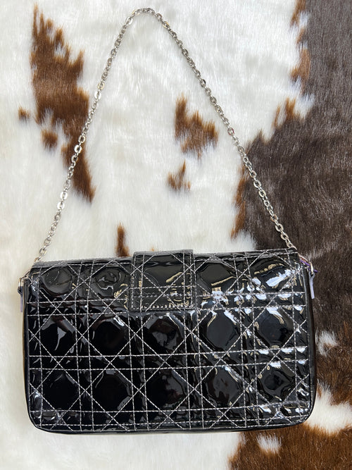 Dior Black Cannage Patent Leather Chain Shoulder Bag
