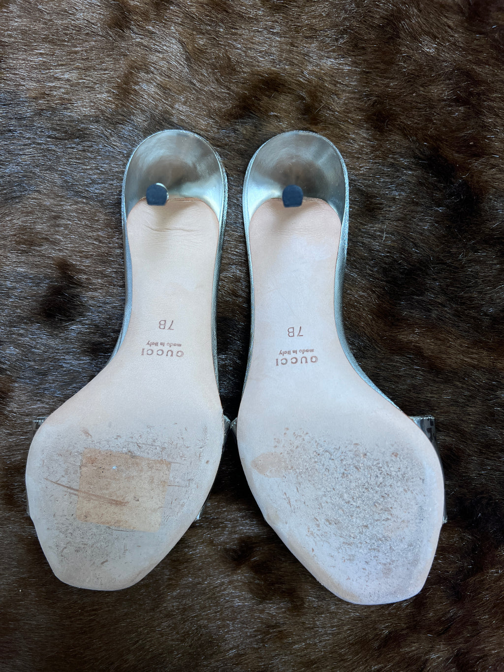 Gucci Champagne Metallic Leather Horsebit Mules EU7