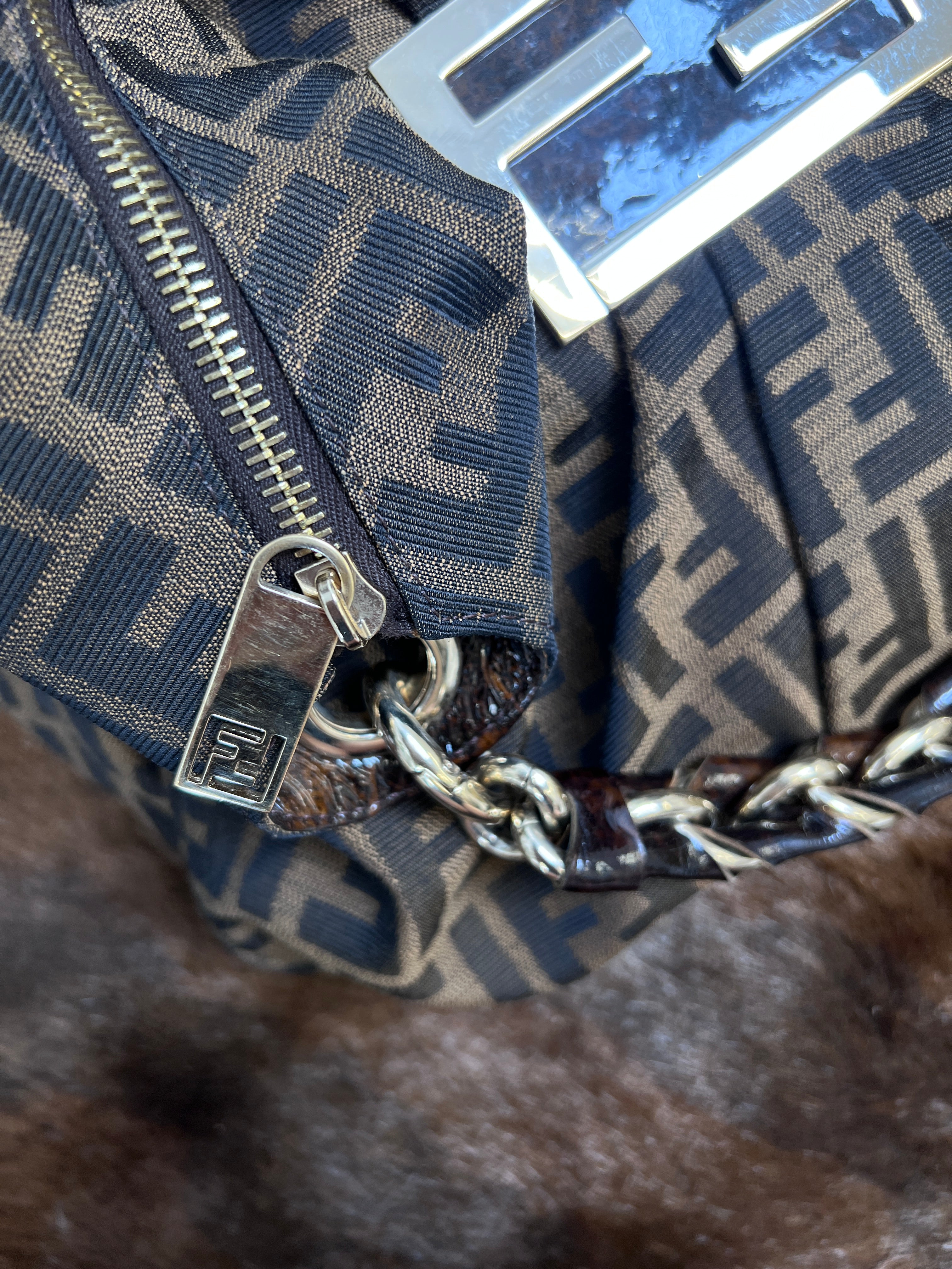 Fendi Zucca Chain Hobo Shoulder Bag