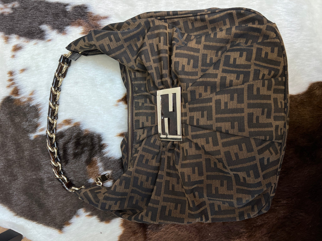 Fendi Zucca Chain Hobo Shoulder Bag
