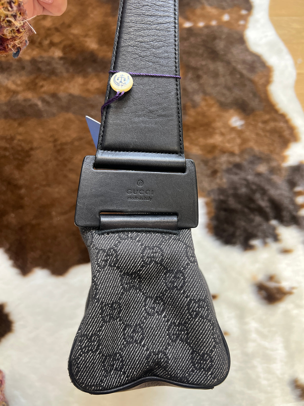 Gucci Black GG Canvas Baguette Shoulder Bag