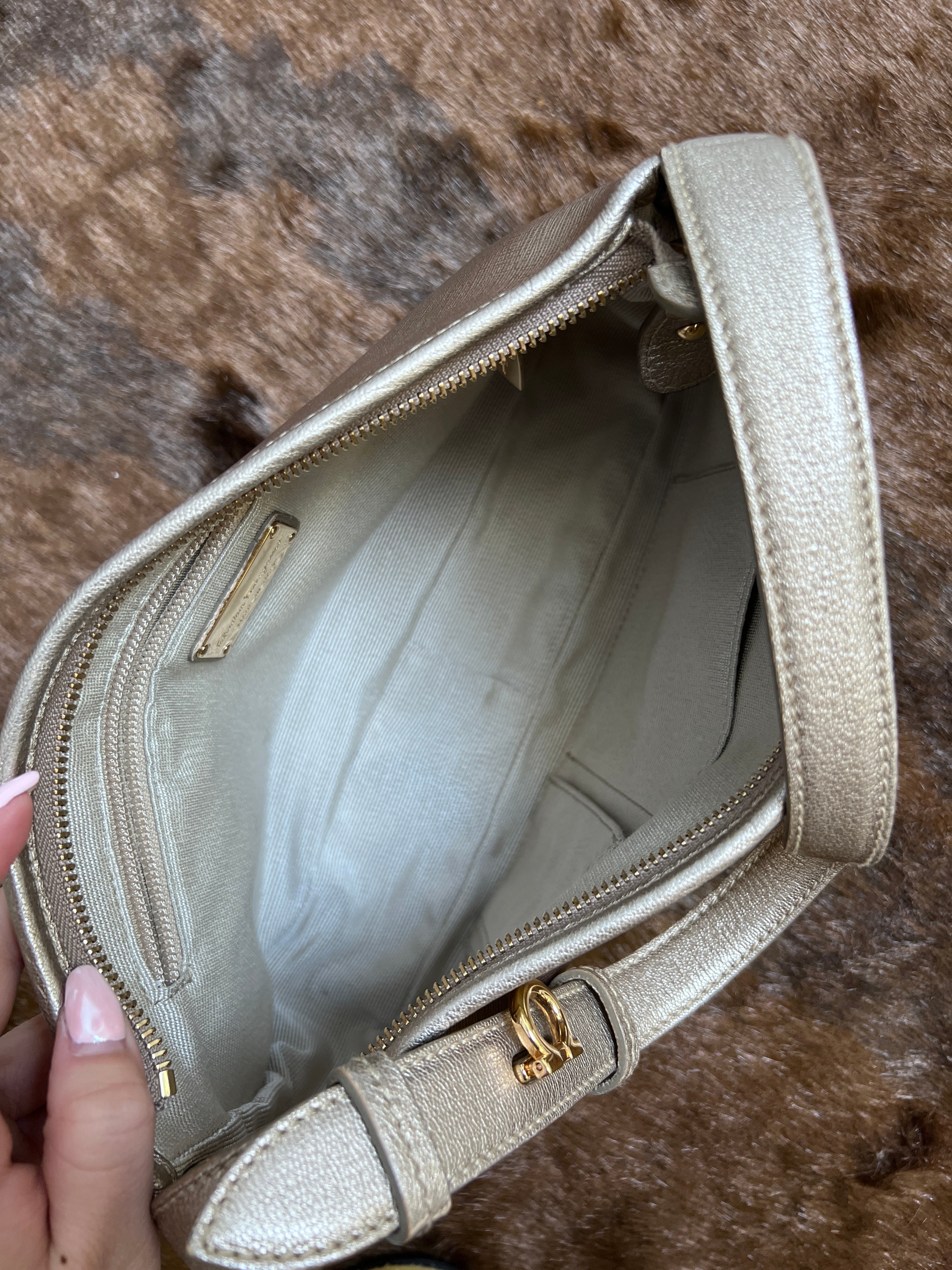Salvatore Ferragamo Metallic Bronze Leather Shoulder Bag