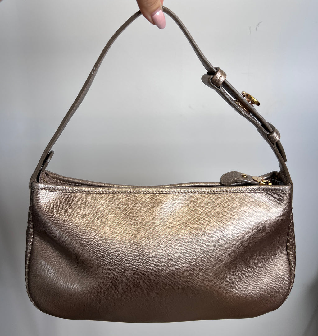 Salvatore Ferragamo Metallic Bronze Leather Shoulder Bag