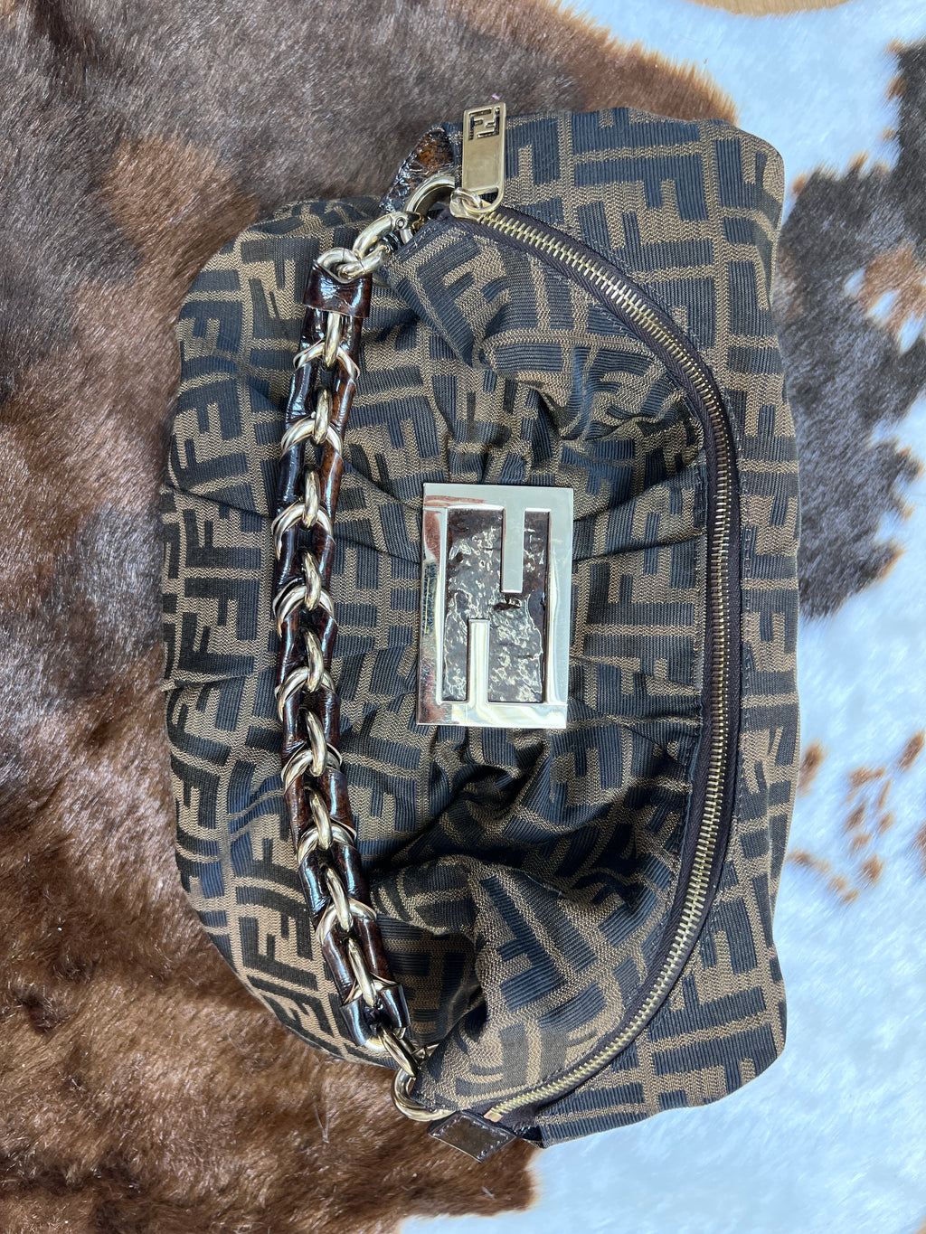Fendi Zucca Chain Hobo Shoulder Bag