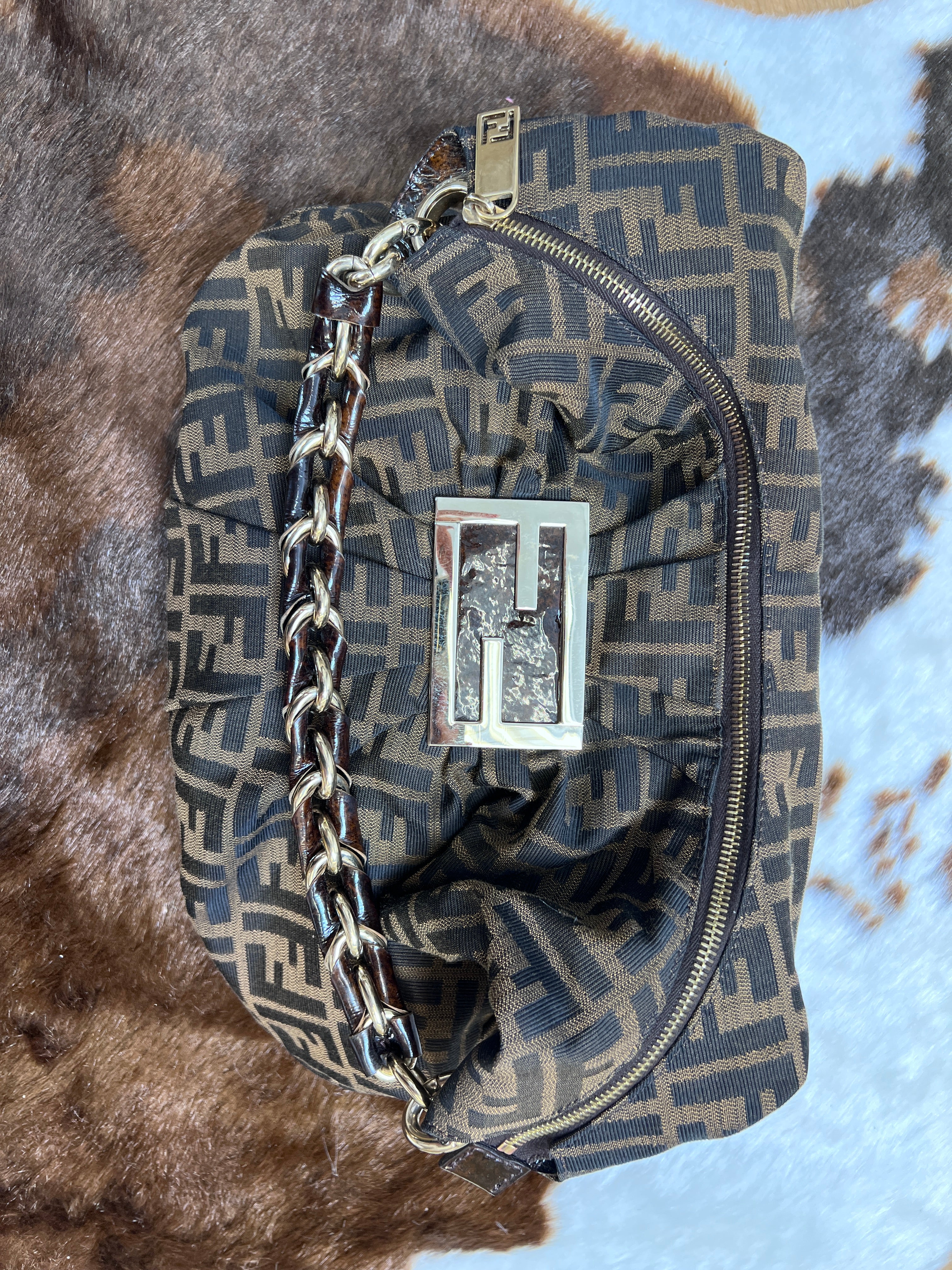 Fendi Zucca Chain Hobo Shoulder Bag