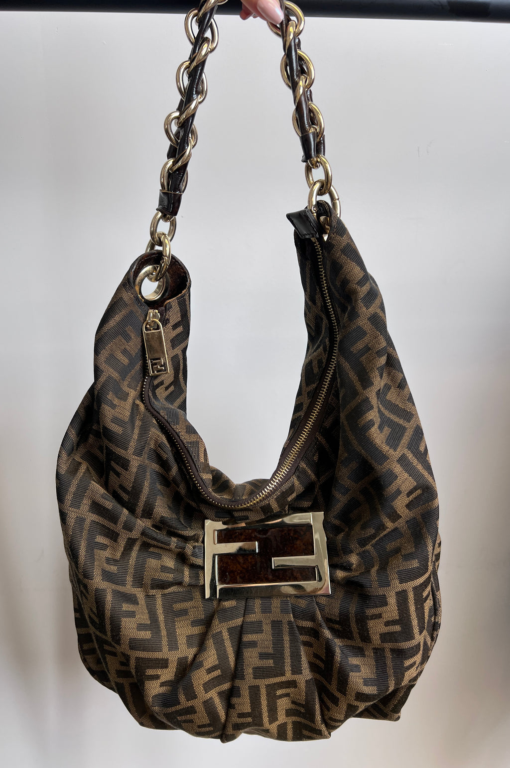 Fendi Zucca Chain Hobo Shoulder Bag