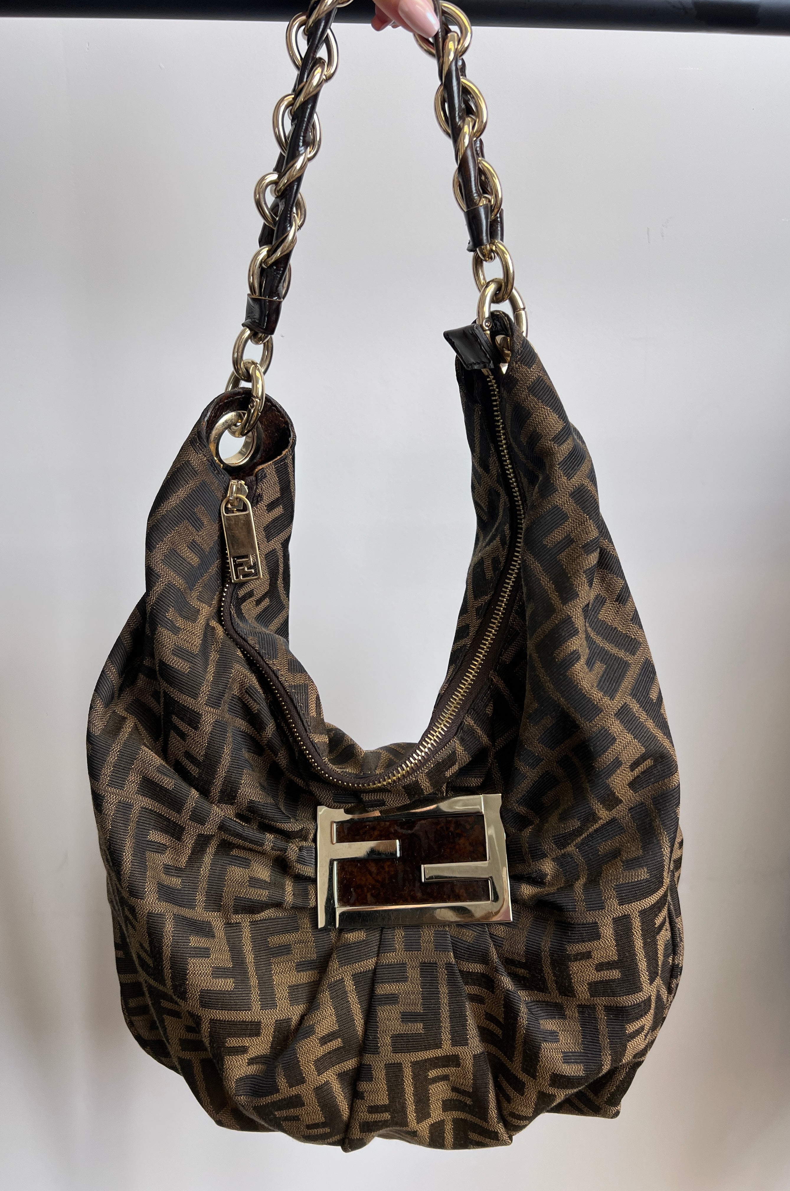 Fendi Zucca Chain Hobo Shoulder Bag