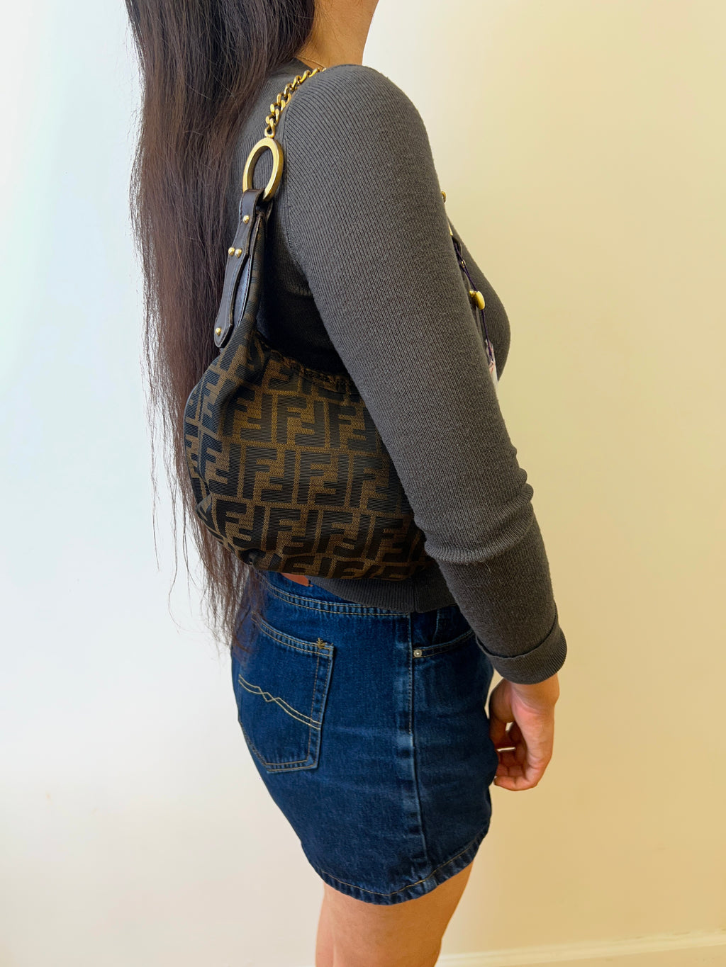 Fendi Zucca Monogram Chain Shoulder Bag