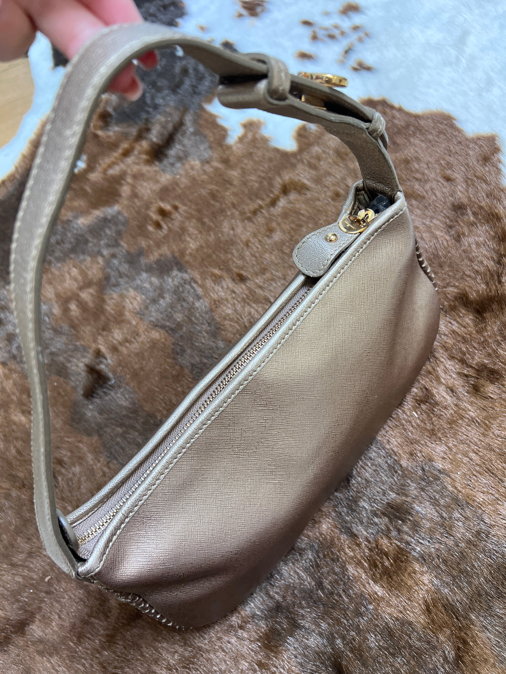 Salvatore Ferragamo Metallic Bronze Leather Shoulder Bag