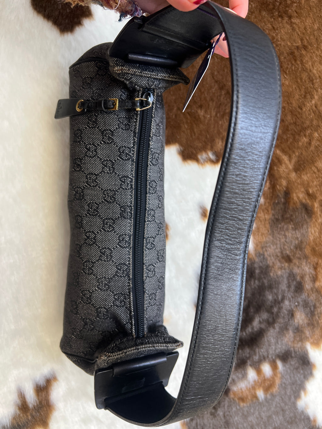Gucci Black GG Canvas Baguette Shoulder Bag