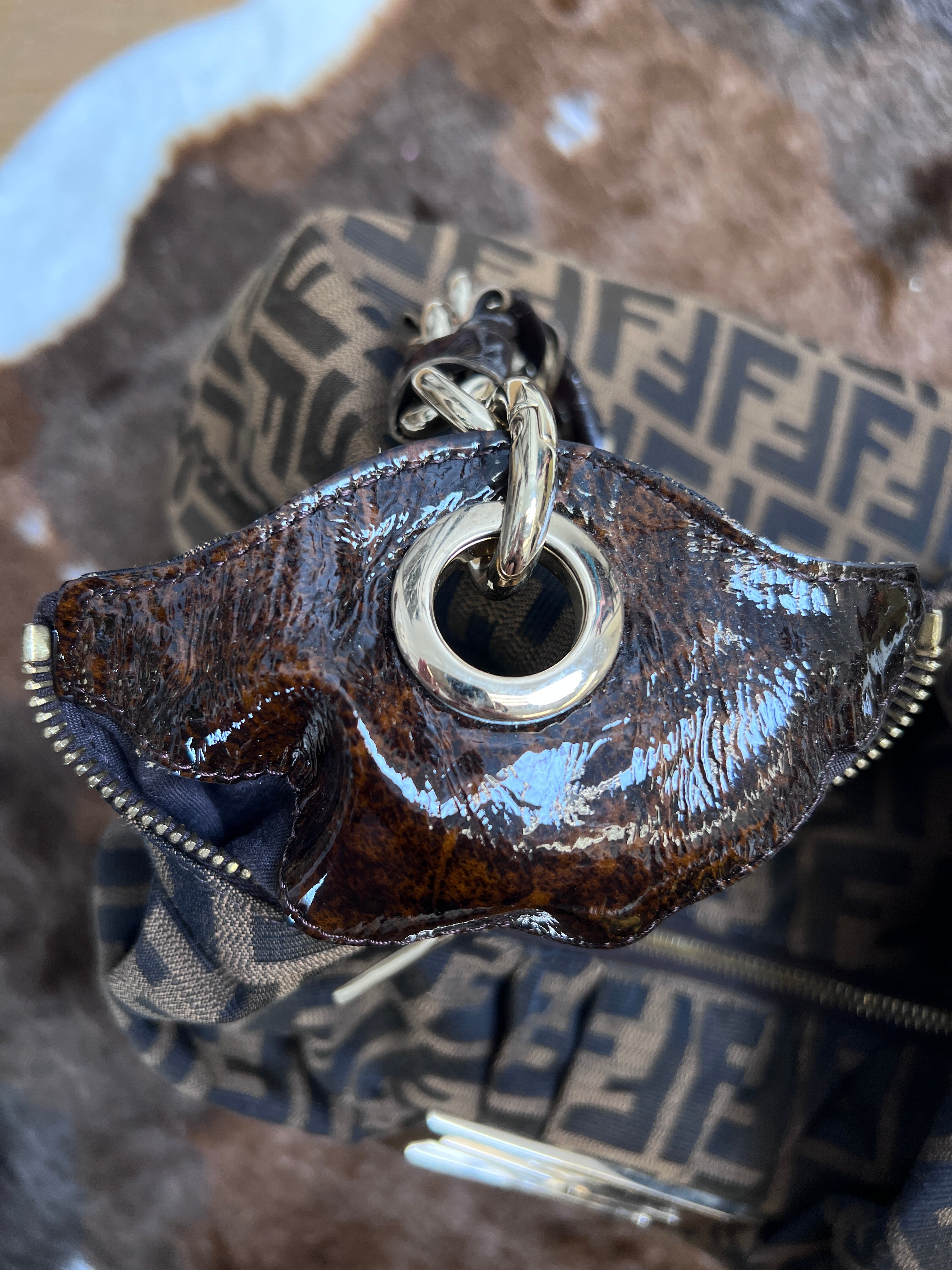 Fendi Zucca Chain Hobo Shoulder Bag