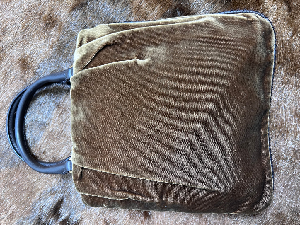 Prada Vintage Brown Velvet Embroidered Top Handle Bag