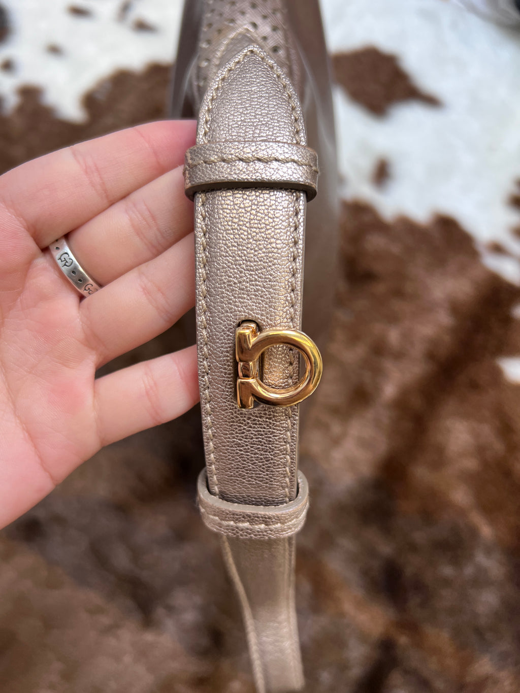 Salvatore Ferragamo Metallic Bronze Leather Shoulder Bag