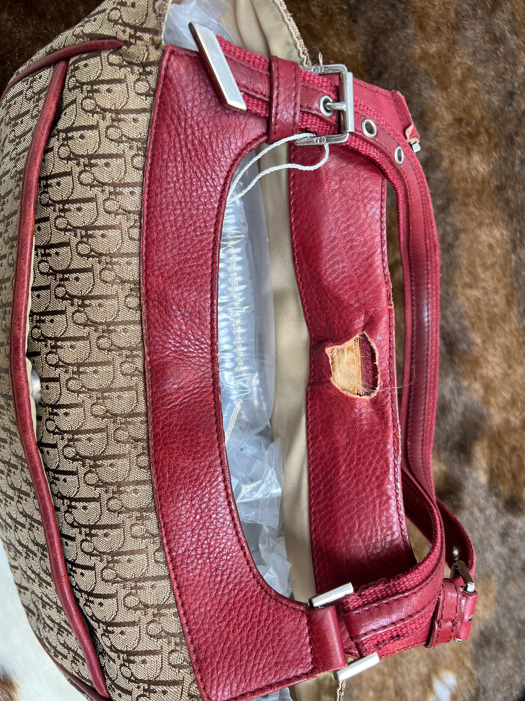 Dior Burgundy  Canvas Shoulder Bag