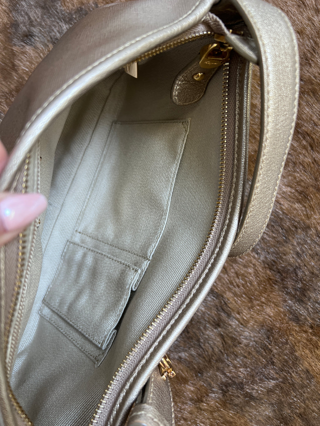Salvatore Ferragamo Metallic Bronze Leather Shoulder Bag