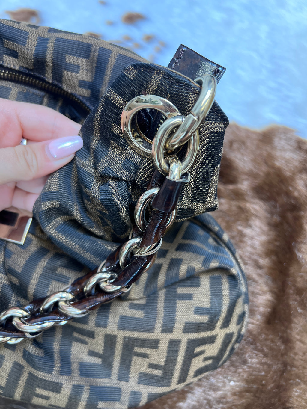 Fendi Zucca Chain Hobo Shoulder Bag