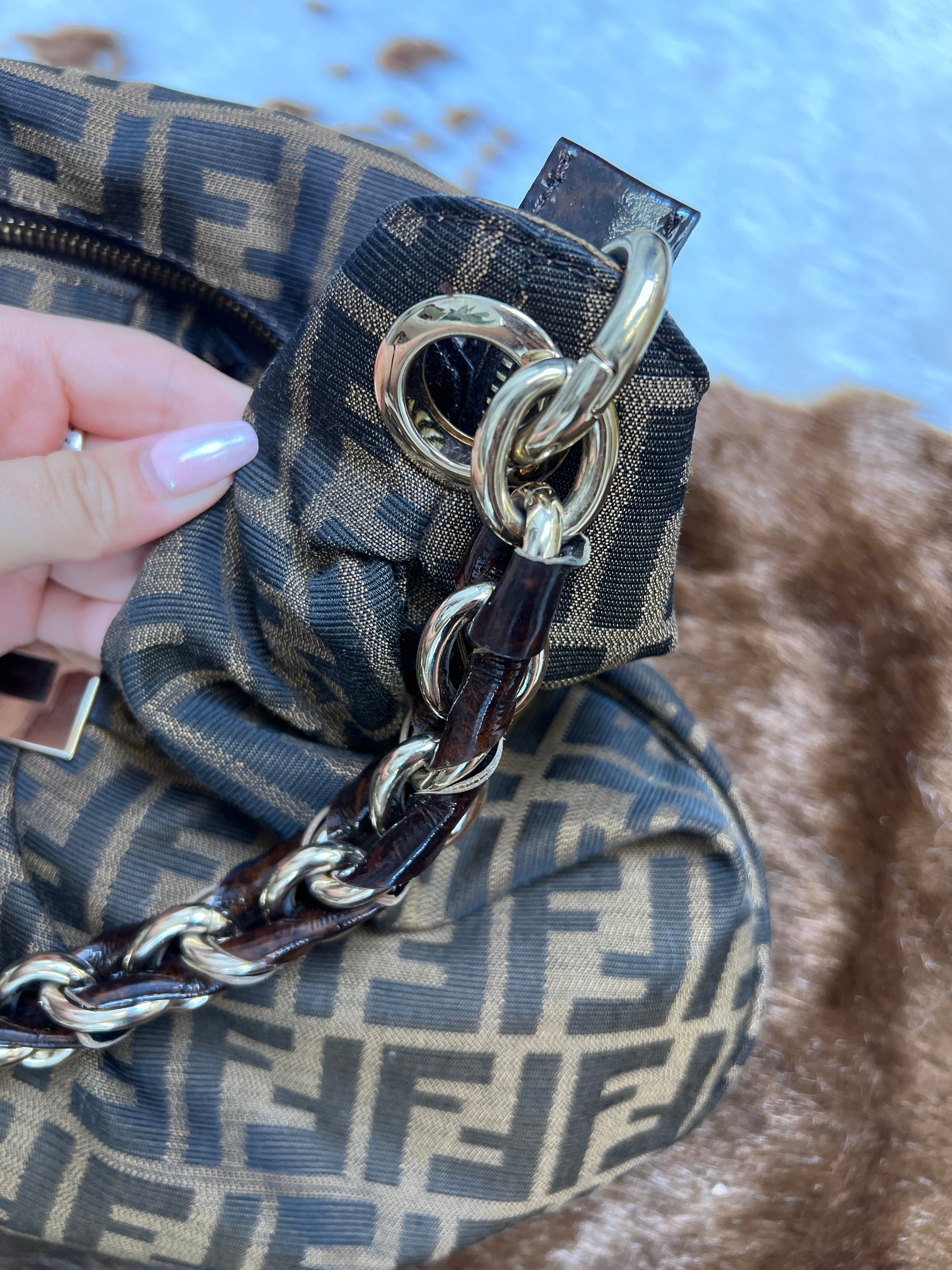 Fendi Zucca Chain Hobo Shoulder Bag
