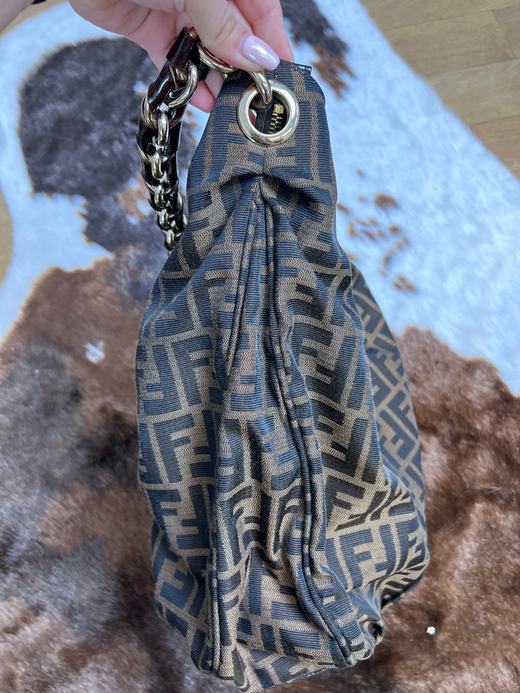 Fendi Zucca Chain Hobo Shoulder Bag