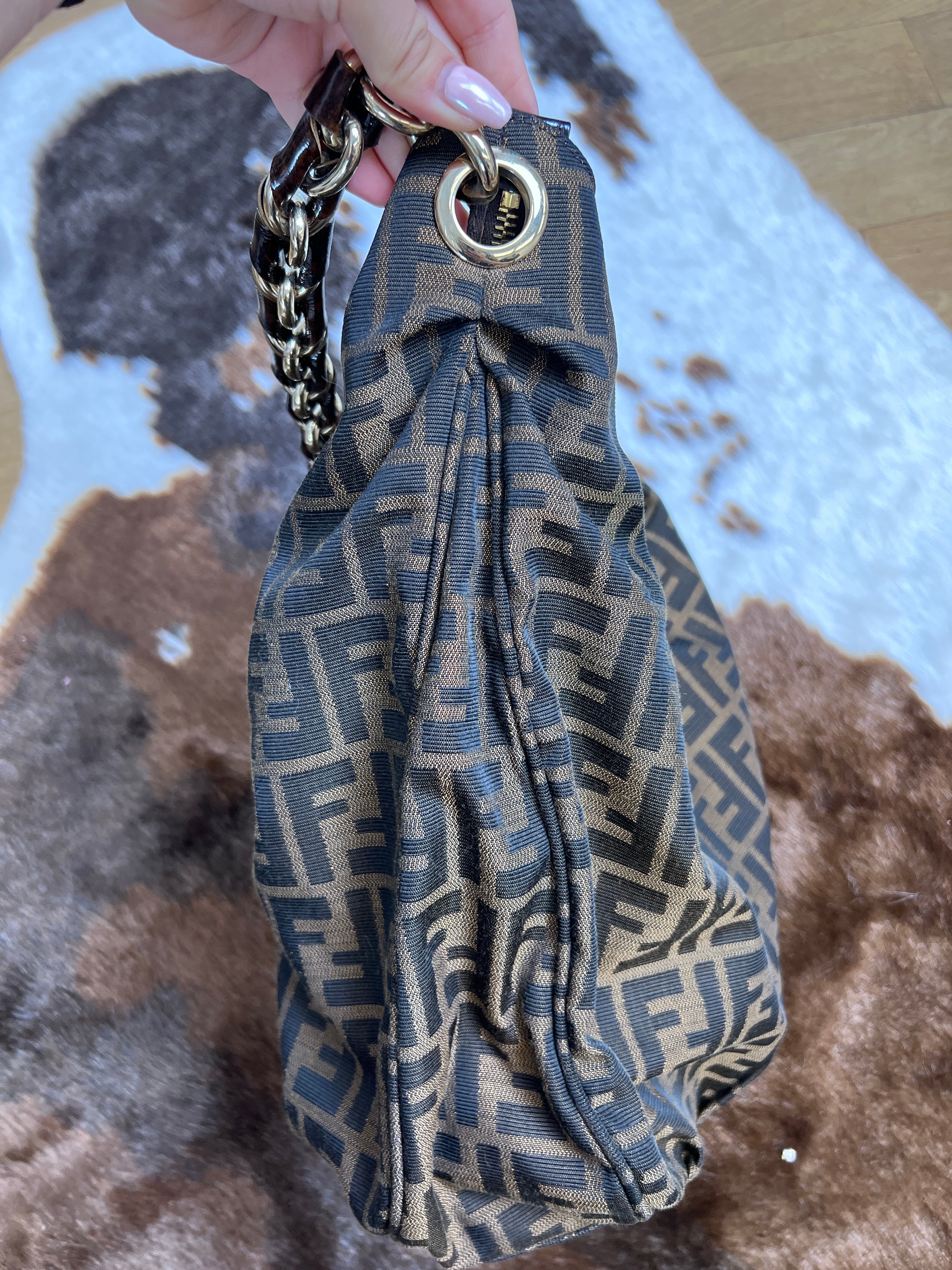 Fendi Zucca Chain Hobo Shoulder Bag