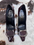 Roger Vivier Burgundy Patent Leather Square Toe Pumps EU37.5
