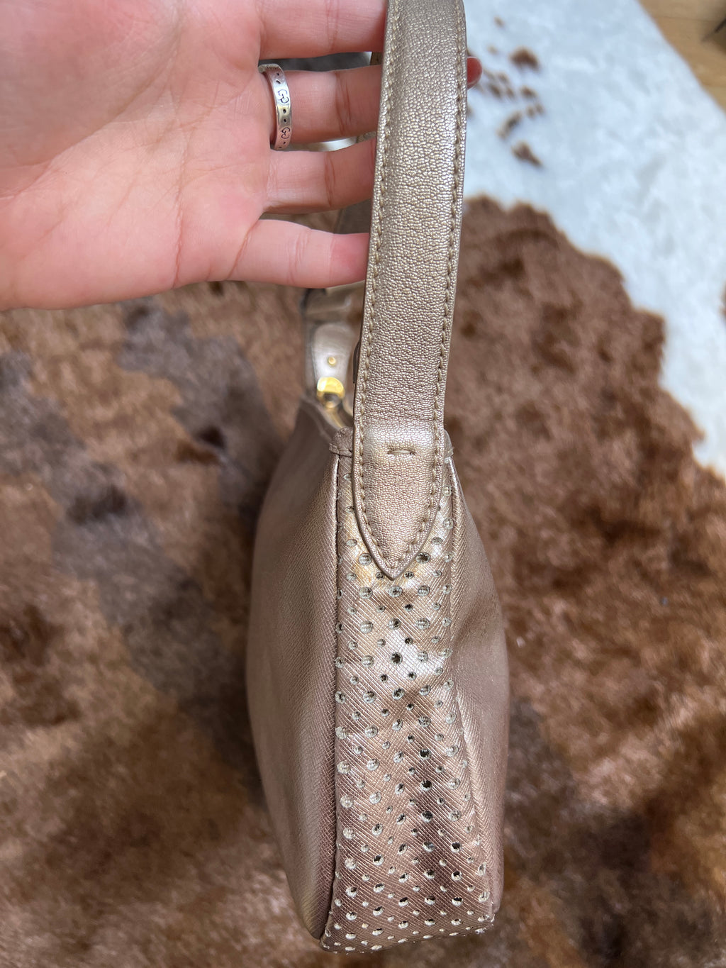 Salvatore Ferragamo Metallic Bronze Leather Shoulder Bag