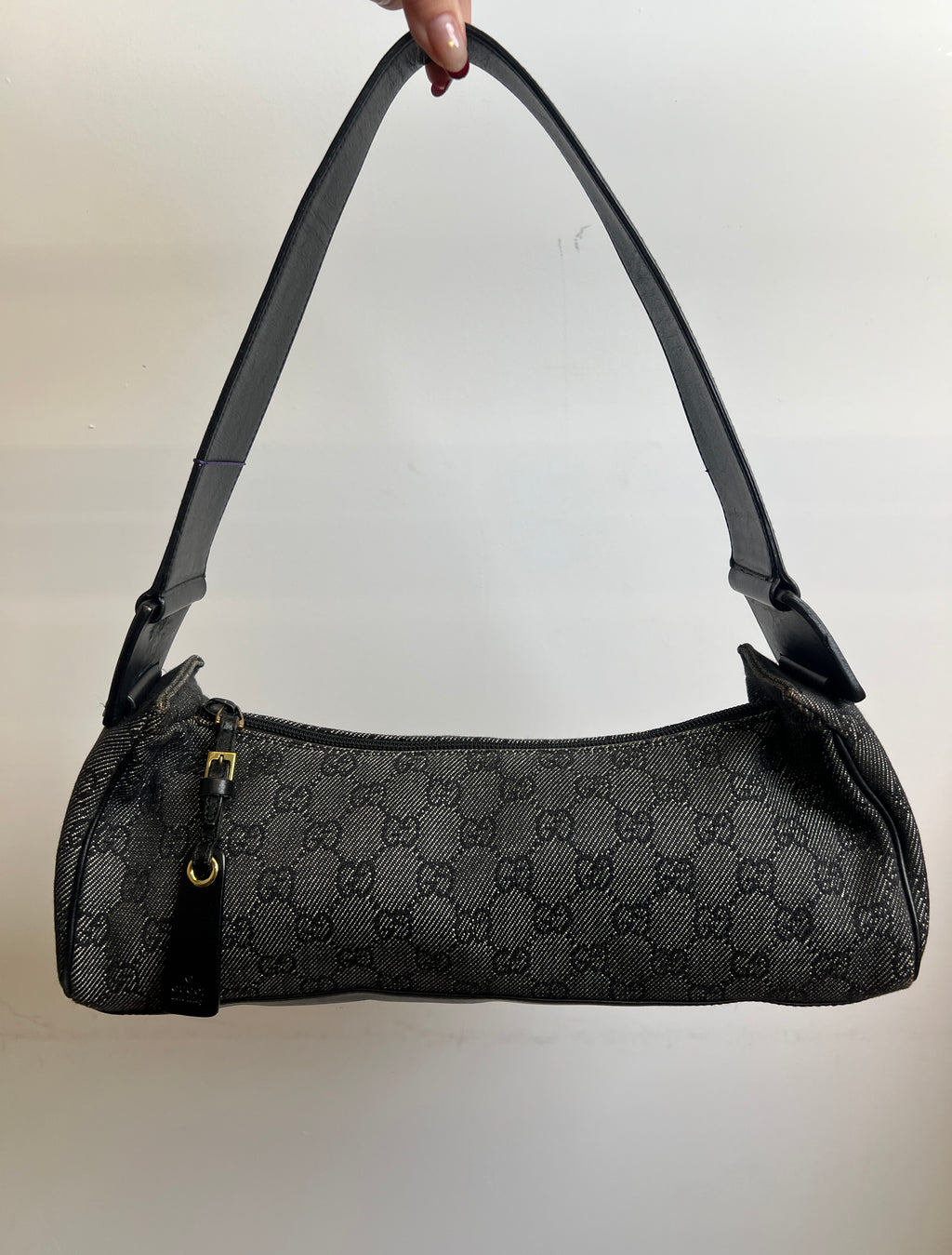 Gucci Black GG Canvas Baguette Shoulder Bag
