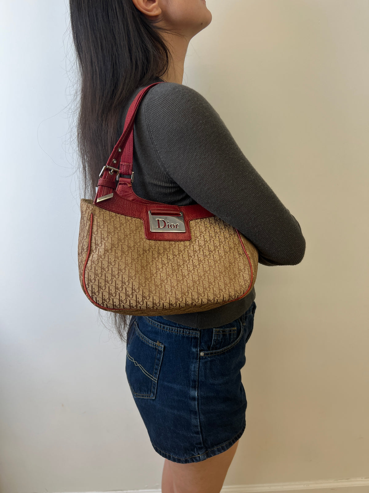 Dior Burgundy  Canvas Shoulder Bag