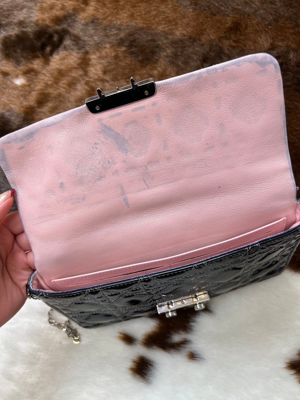 Dior Black Cannage Patent Leather Chain Shoulder Bag