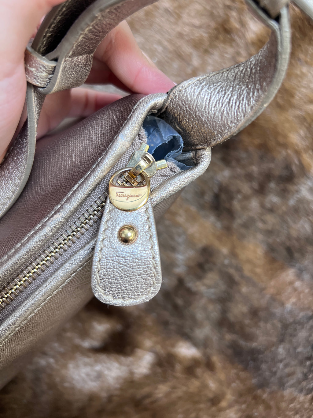 Salvatore Ferragamo Metallic Bronze Leather Shoulder Bag