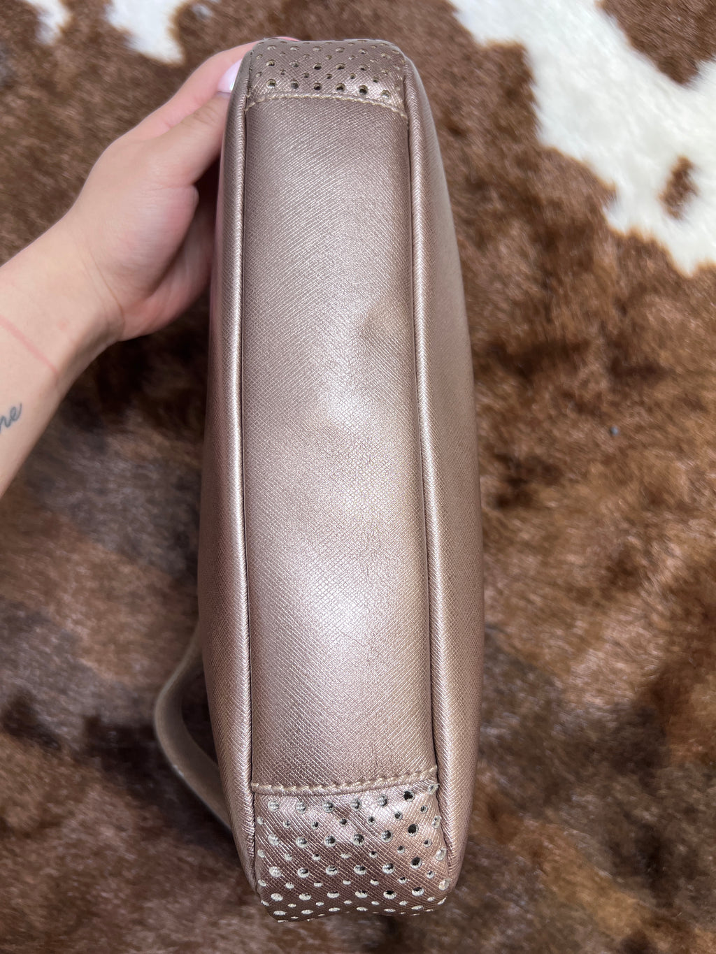 Salvatore Ferragamo Metallic Bronze Leather Shoulder Bag
