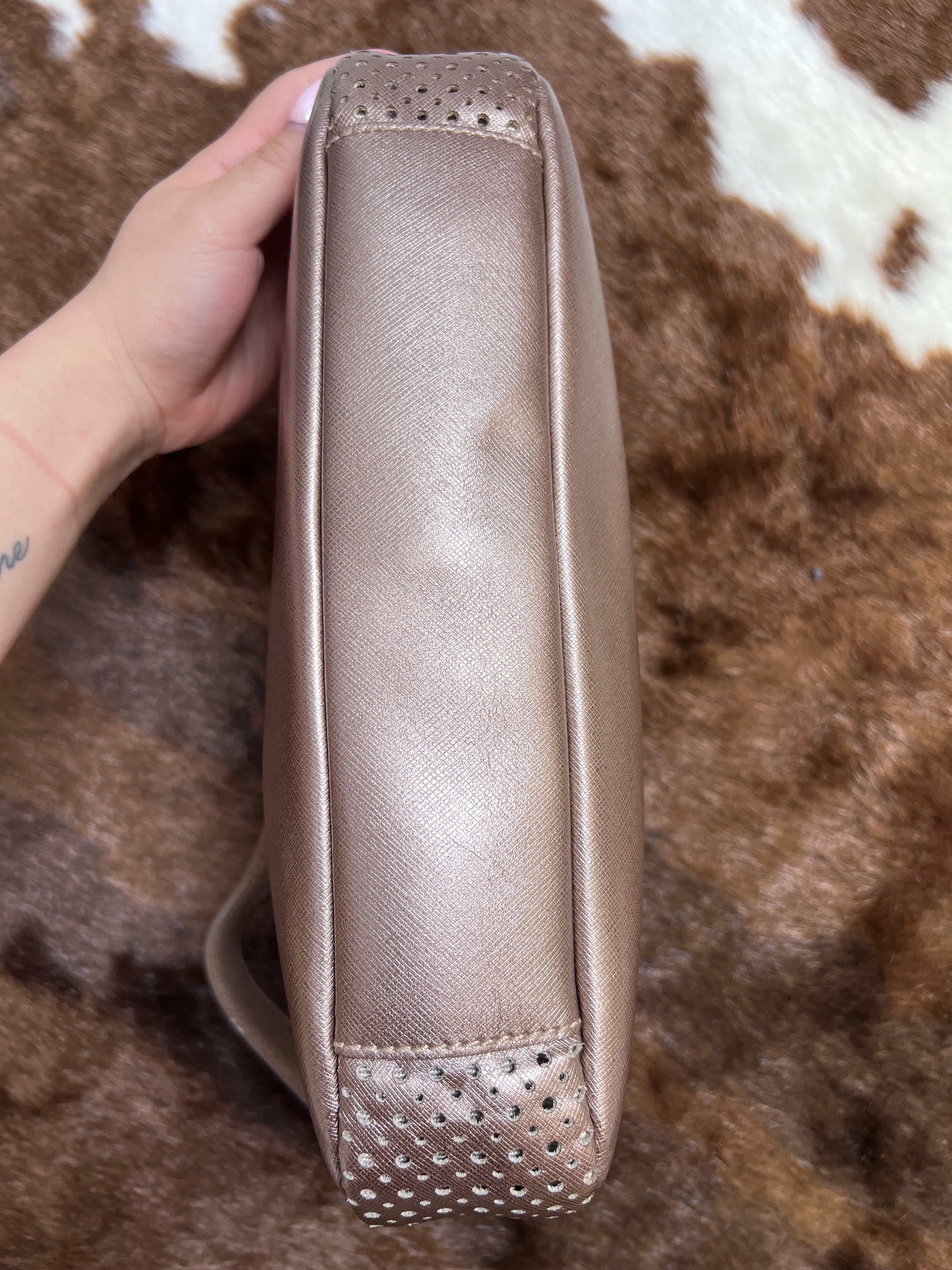 Salvatore Ferragamo Metallic Bronze Leather Shoulder Bag