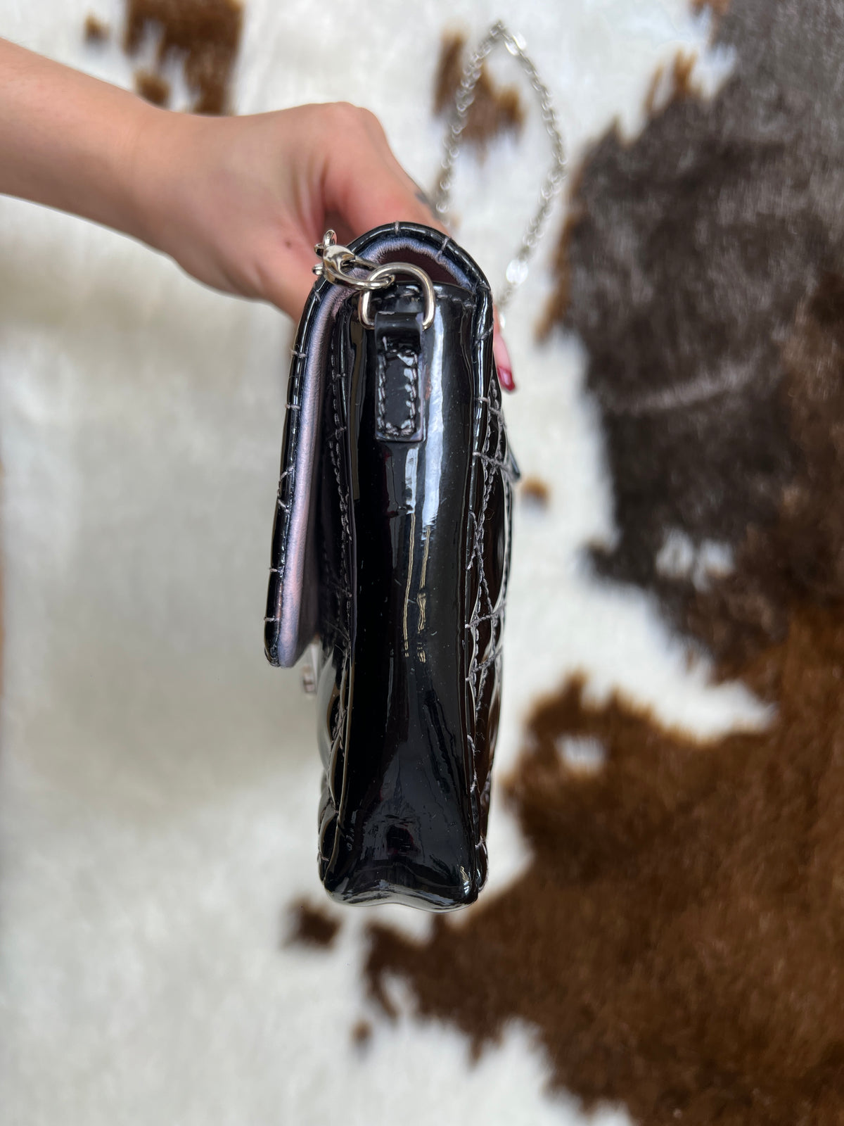 Dior Black Cannage Patent Leather Chain Shoulder Bag