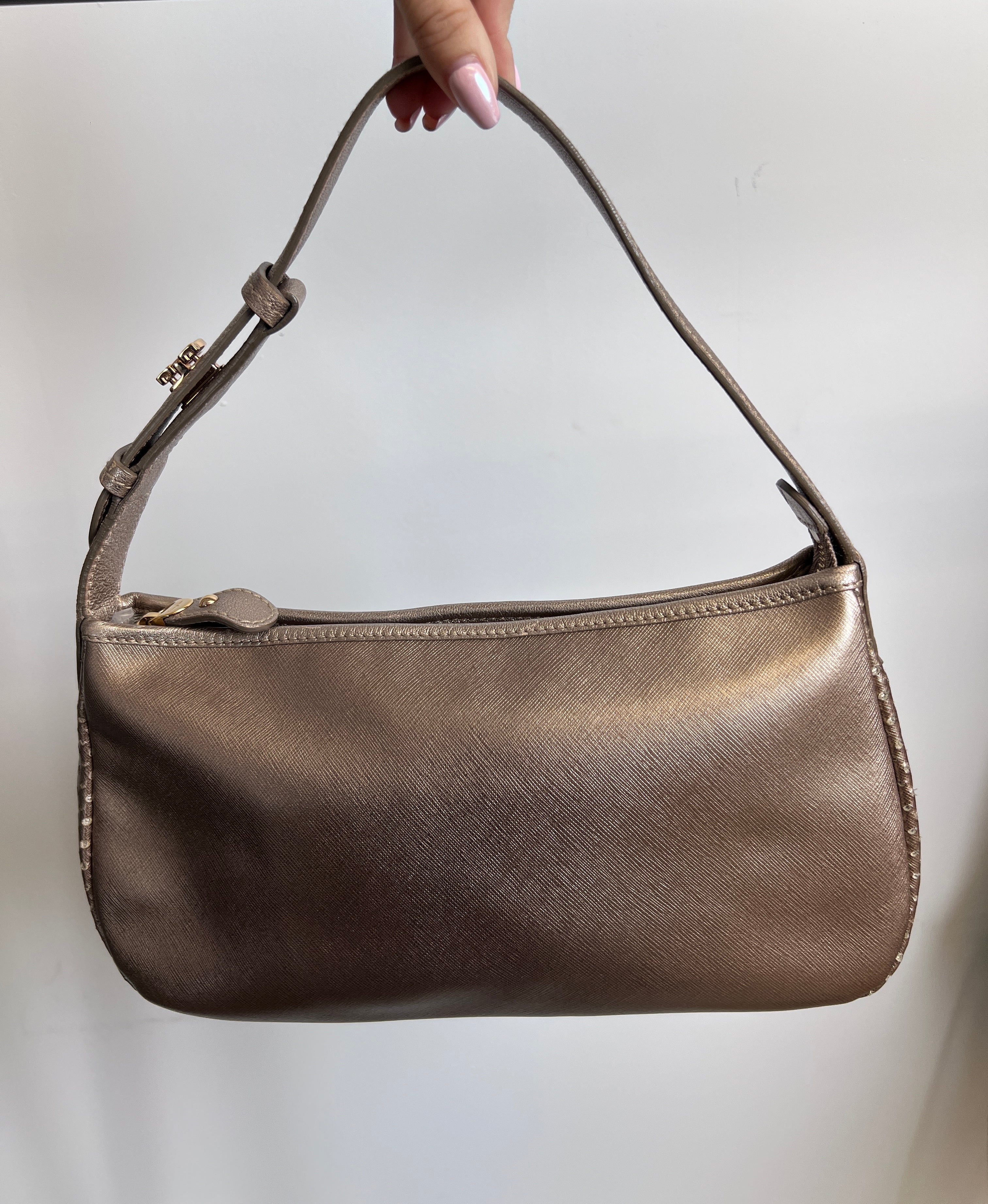 Salvatore Ferragamo Metallic Bronze Leather Shoulder Bag