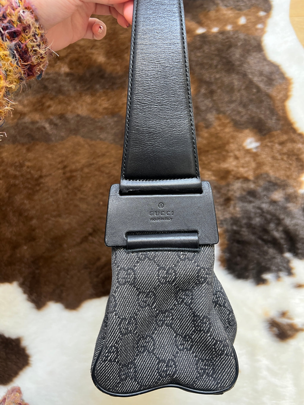 Gucci Black GG Canvas Baguette Shoulder Bag