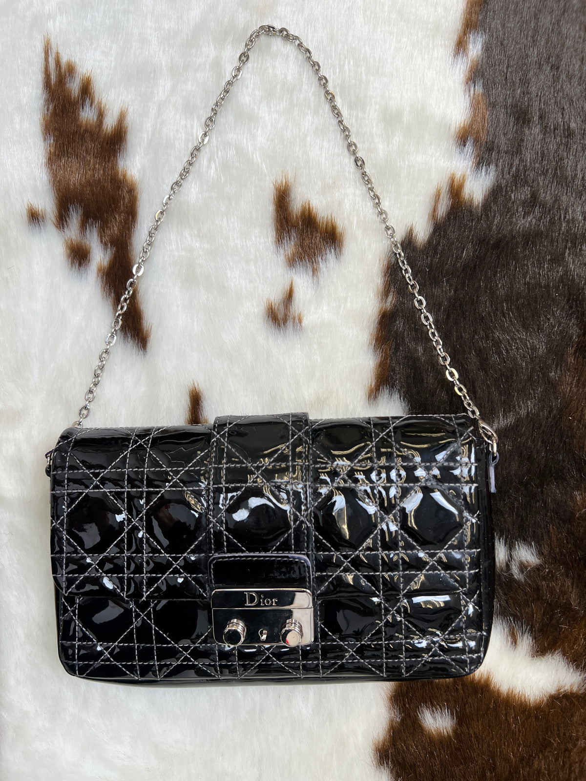 Dior Black Cannage Patent Leather Chain Shoulder Bag