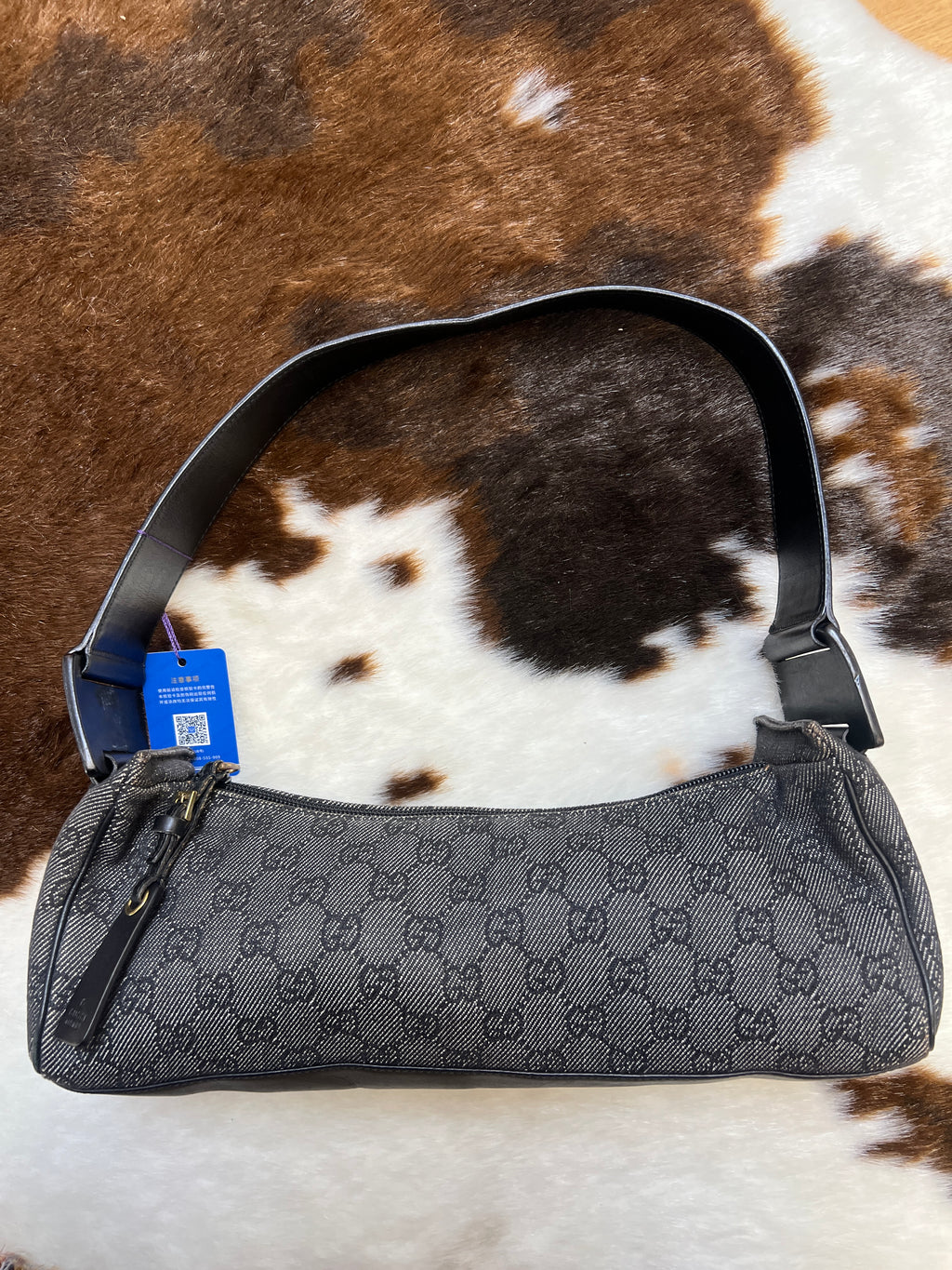 Gucci Black GG Canvas Baguette Shoulder Bag