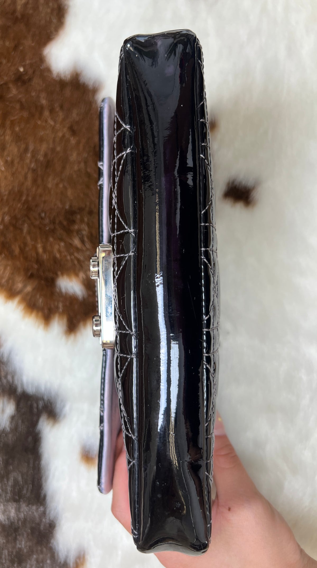 Dior Black Cannage Patent Leather Chain Shoulder Bag