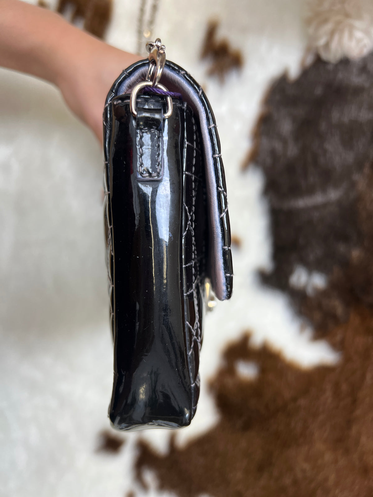 Dior Black Cannage Patent Leather Chain Shoulder Bag