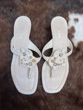 Prada Vintage White Leather Flat Sandals with Stud Details EU37