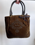Prada Vintage Brown Velvet Embroidered Top Handle Bag