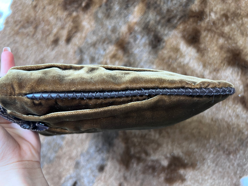 Prada Vintage Brown Velvet Embroidered Top Handle Bag