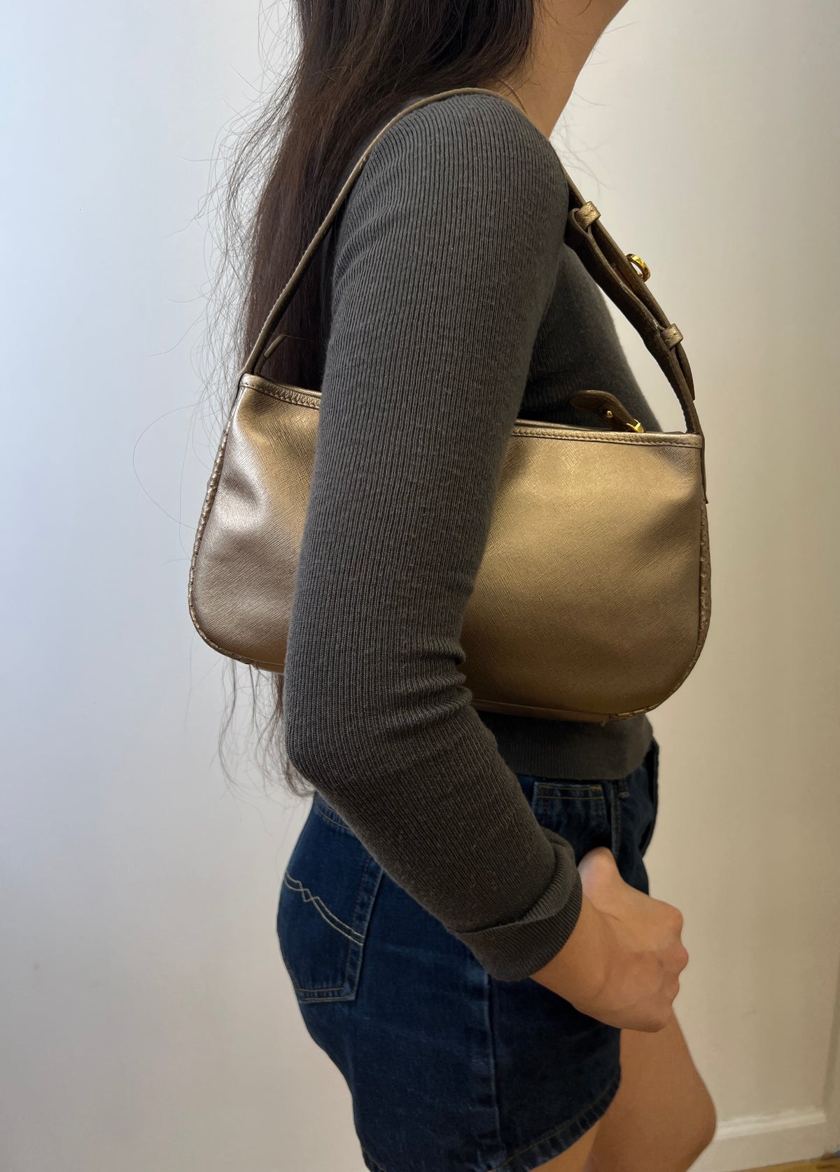 Salvatore Ferragamo Metallic Bronze Leather Shoulder Bag