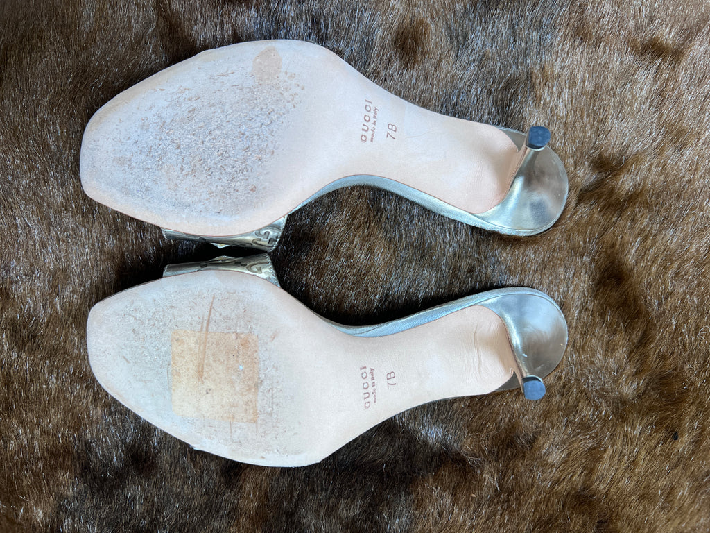 Gucci Champagne Metallic Leather Horsebit Mules EU7