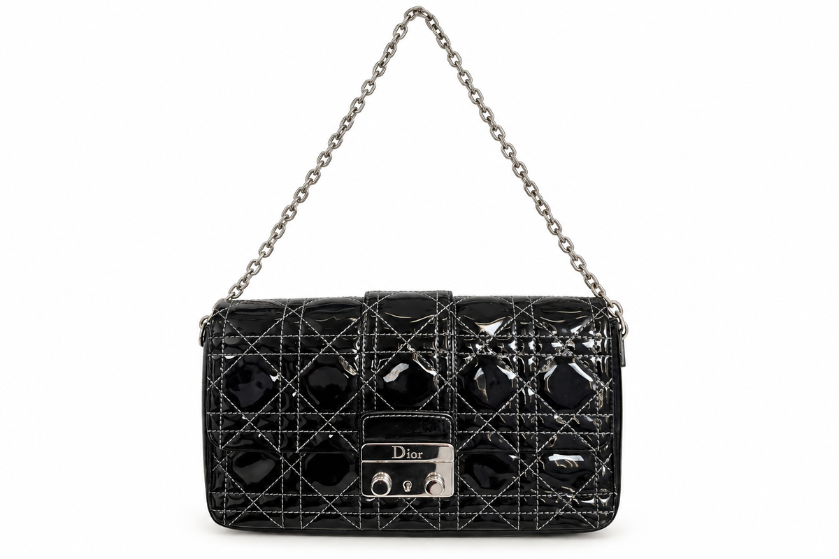 Dior Black Cannage Patent Leather Chain Shoulder Bag