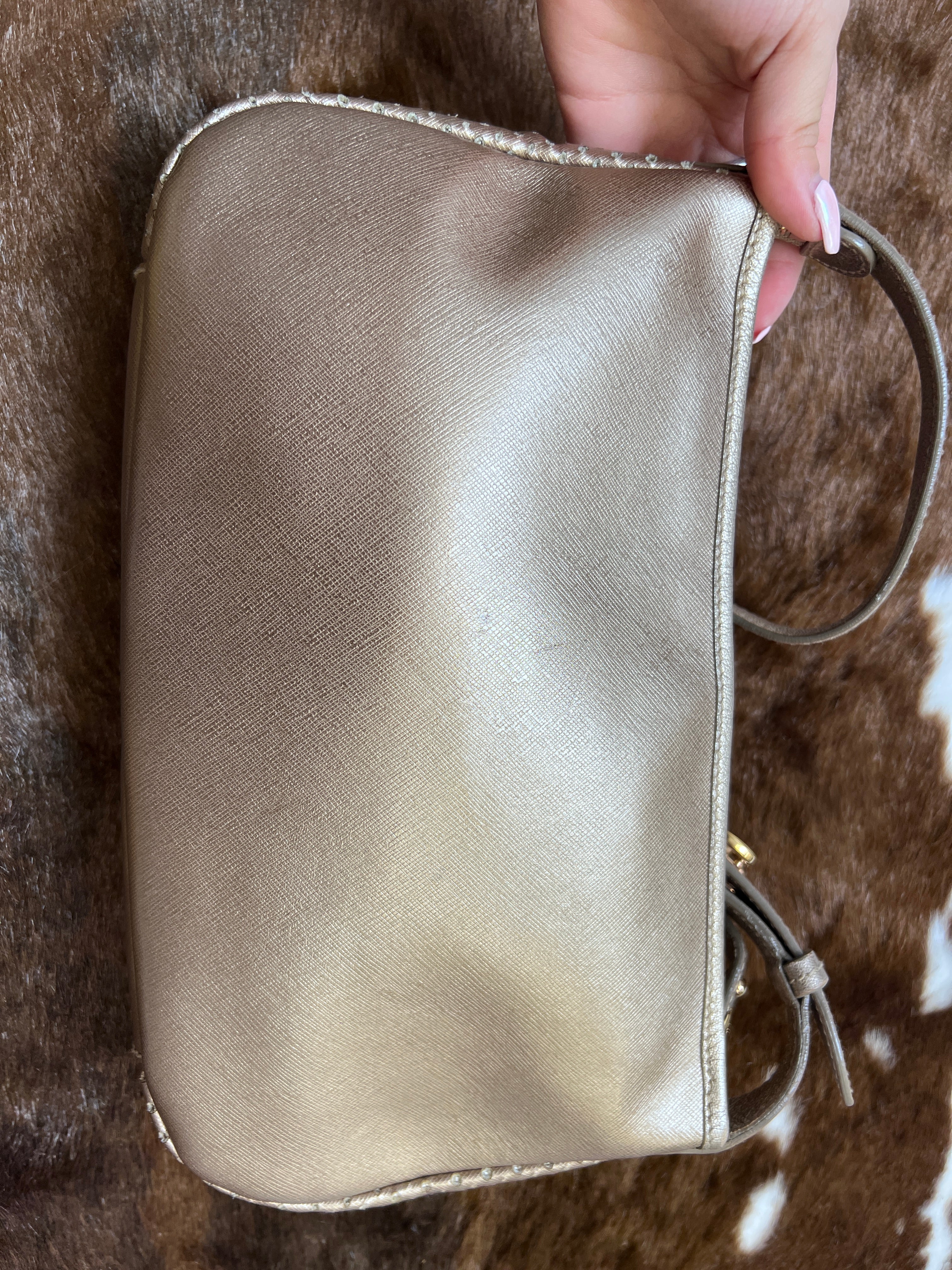 Salvatore Ferragamo Metallic Bronze Leather Shoulder Bag