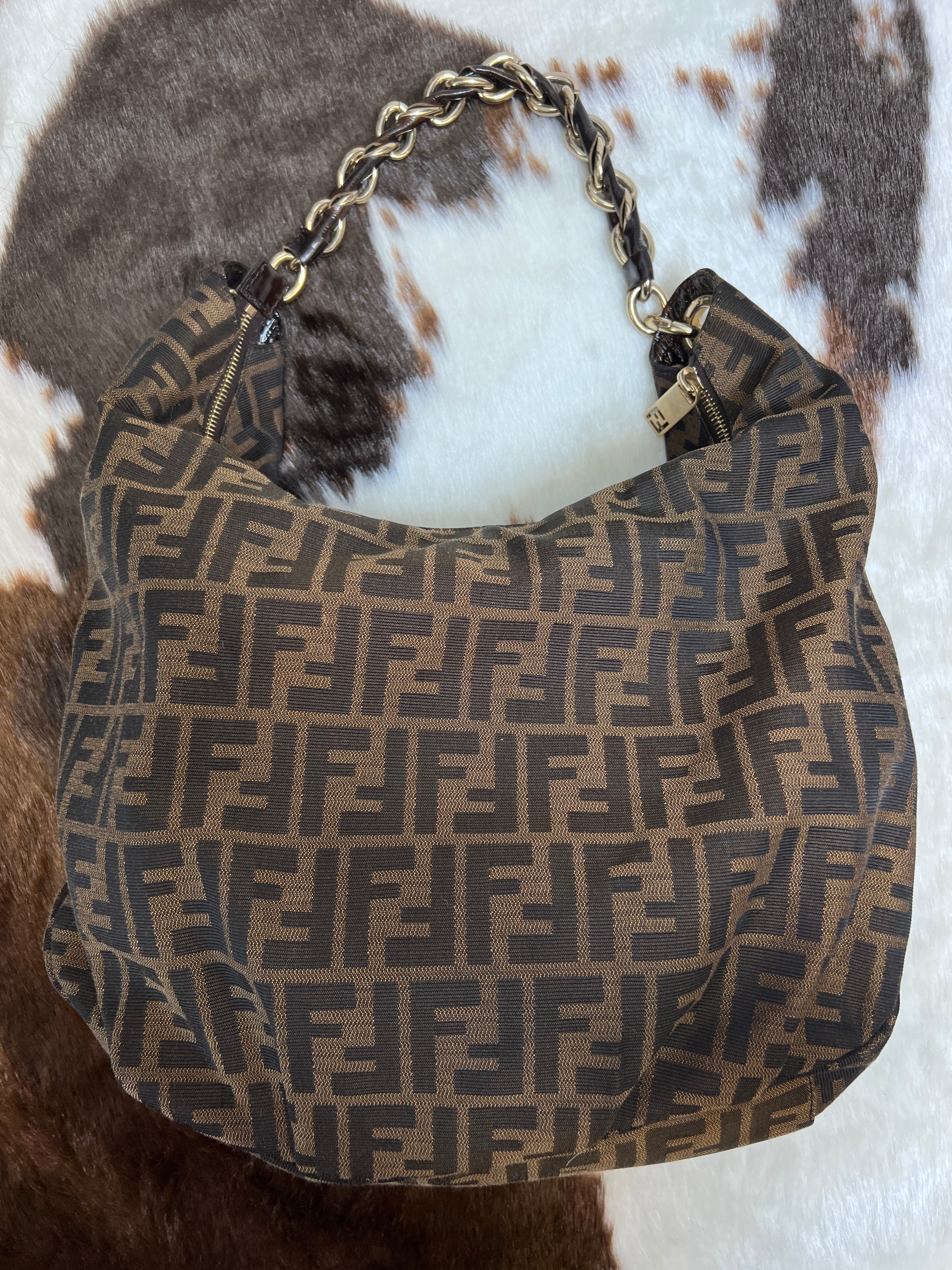 Fendi Zucca Chain Hobo Shoulder Bag